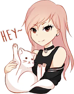 👋 HEY~ аниме, кот, девушка, милый, мультфильм, питомец whatsapp sticker