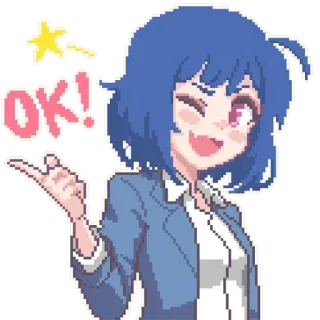 ❤️ OK! anime, girl, pixel art, OK, cartoon, winking telegram sticker