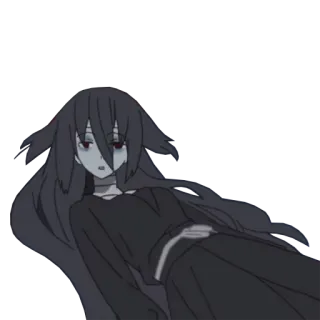 😦 Аниме, Девушка, Серый, Темный, Готика, Длинные волосы, Чокер telegram sticker