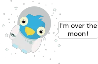 👽 I'm over the moon! pássaro, astronauta, lua, estrelas, desenho animado, fofo, espaço, expressão telegram sticker