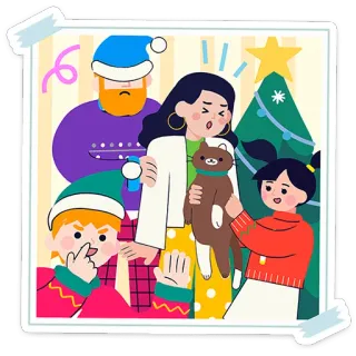 📷 familia, navidad, gato, ilustración, fiesta, dibujos animados telegram sticker