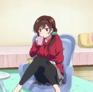 🍇 Chizuru Ichinose Rent-A-Girlfriend Anime, Dziewczyna, Pijąca, Zrelaksowana, Urocza, Chizuru Ichinose whatsapp sticker