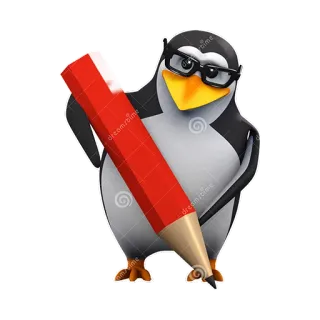 ✏ chim cánh cụt, bút chì, kính, hoạt hình, giáo dục, viết telegram sticker