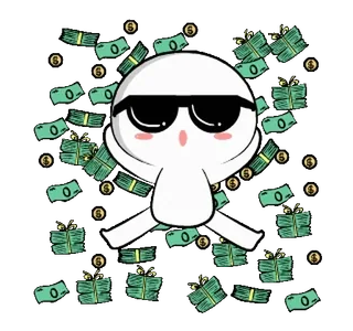 🤑 soldi, contanti, successo, cartoni animati, ricchezza, finanza, occhiali da sole whatsapp sticker