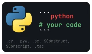 ⌨️ python
# your code
.py, .pyw, .sc, SConstruct,
SConscript, .tac python, programmazione, codice, sviluppatore, scripting, tecnologia telegram sticker