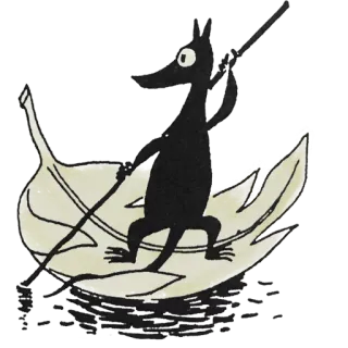 🛶 animal, dibujos animados, barco, hoja, agua, remo telegram sticker