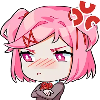 😡 Natsuki Doki Doki Literature Club! Anime, Sticker, Arrabbiato, Chibi, Cartone animato telegram sticker