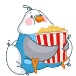 🍿 鳥, 漫画, ポップコーン, かわいい, スナック, 見ている, 幸せ, 動物 telegram sticker