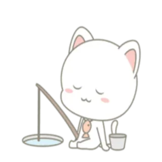 😌 cat, fishing, fish, cute, animal, cartoon, sticker telegram sticker