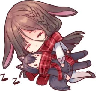 😴 Аниме, Мультфильм, Милый, Шарф, Спящий, Чиби whatsapp sticker