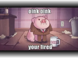 👊 oink oink your fired cochon, viré, patron, dessin animé, humour telegram sticker