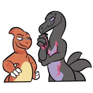 😏 pokemon, reptile, cartoon, smirking, chameleon whatsapp sticker