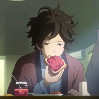 🎷 anime, person, food, breakfast, toast, eating telegram sticker