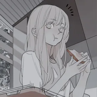 ✖️ girl, eating, toast, cartoon, breakfast telegram sticker