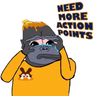 🐚 NEED MORE ACTION POINTS กอริลลา, ร้องไห้, การ์ตูน, คะแนนแอคชั่น, เศร้า telegram sticker