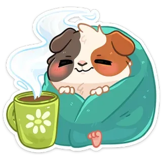 ☕️ モルモット, かわいい, ブランケット, コーヒー, リラックス, 居心地の良い, 動物, ペット, ステッカー telegram sticker