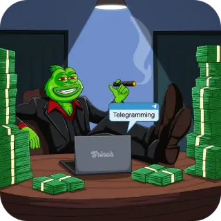 👍 Pepe the Frog Telegramming pepe, money, rich, smoking, cigar, laptop, business, meme, cash, wealth whatsapp sticker