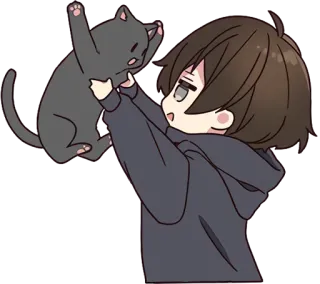 🥳 Cartoon, Jongen, Kat, Huisdier, Anime, Schattig, Illustratie telegram sticker