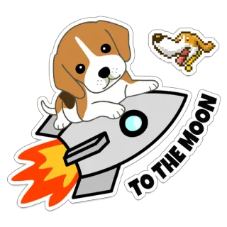 🚀 TO THE MOON dog, puppy, rocket, moon, space, animal, cartoon, sticker telegram sticker