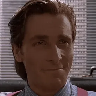 😏 Patrick Bateman American Psycho Patrick Bateman, American Psycho, traje, sonrisa burlona, años 80 whatsapp sticker