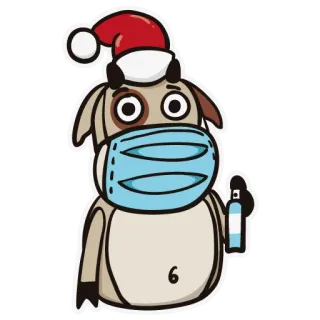 😷 牛, クリスマス, サンタ帽子, マスク, 消毒剤, COVID-19, ホリデー, 動物 telegram sticker