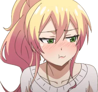 😳 anime girl, blond hair, ponytail, blushing, cute, cartoon, animated telegram sticker