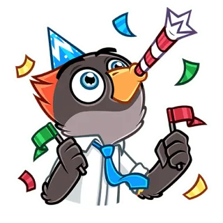 🥳 Vogel, Party, Feier, Konfetti, Spaß, Cartoon telegram sticker