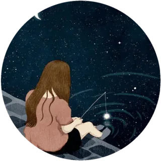🌃 Mädchen, Nacht, Sterne, Angeln, Himmel, Mond whatsapp sticker