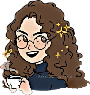 😏 @animestickerchannel dessin animé, fille, cheveux bouclés, thé, autocollant anime, autocollant telegram sticker