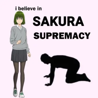 🙇 Sakura i believe in
SAKURA
SUPREMACY Аниме, Мем, Фанарт, Персонаж, Сакура, Превосходство telegram sticker