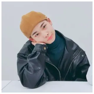 🤔 คน, เสื้อแจ็คเก็ต, หมวกเบเร่ต์, ท่าโพส, ภาพเหมือน, เอเชีย telegram sticker