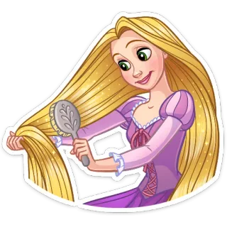 👩 Rapunzel Tangled raiponce, disney, princesse, raiponce (film), dessin animé, cheveux, brosse telegram sticker