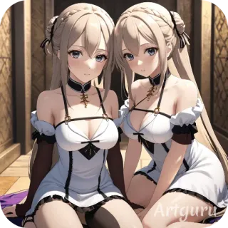 🥺 Artguru アニメ, 女の子, 双子, かわいい, アート, イラスト telegram sticker