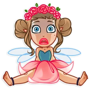 😨 hada, alas, flor, dibujos animados, fantasía, chica, sentada whatsapp sticker