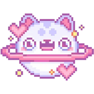 🥰 mèo, trái tim, kawaii, hành tinh, pixel art, dễ thương telegram sticker