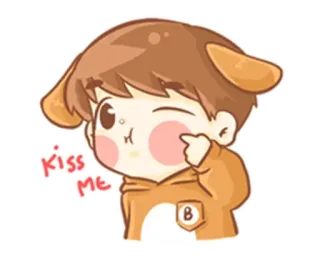 😙 Kiss ME Cartoon, Zoen, Jongen, Schattig, Kus me telegram sticker