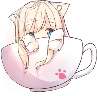 ☕ cat, anime, cup, cute, kawaii telegram sticker