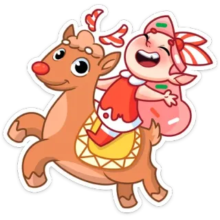 🦌 Navidad, Caramelo, Niña, Reno, Lindo, Festivo, Fiesta, Dibujos animados telegram sticker