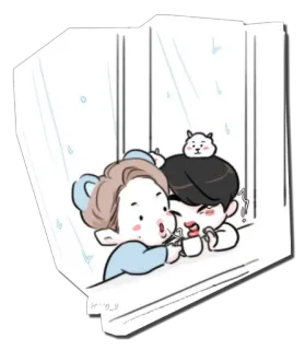 🍙 süß, Cartoon, Fenster, Regen, Paar, Kpop telegram sticker