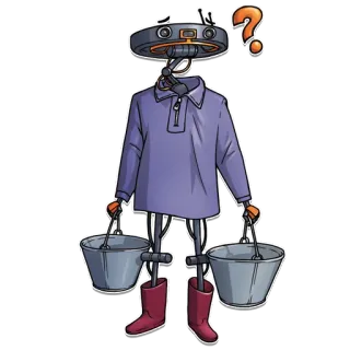 ❓ robot, cubetas, signo de interrogación, confusión, dibujos animados, ilustración telegram sticker
