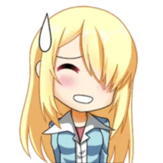 😅 อนิเมะ, จิบิ, อาย, ผมบลอนด์, หน้าแดง, การ์ตูน telegram sticker