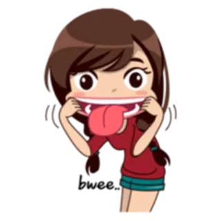 😛 dessin animé, fille, tirer la langue, drôle de tête, animé, joueur whatsapp sticker
