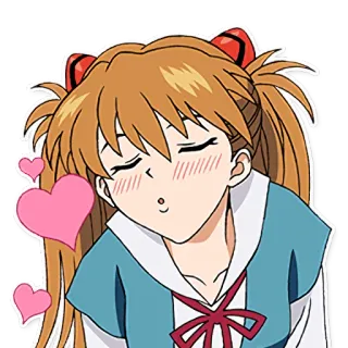 😘 Asuka Langley Sohryu Evangelion Anime, Mädchen, Herzen, Süß, Cartoon telegram sticker