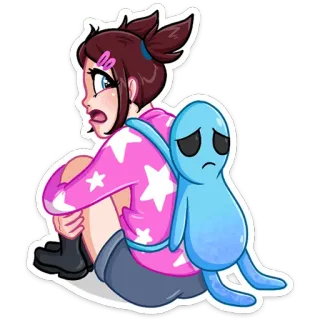 😰 cartoon, sad, girl, blue creature, emotional, sticker telegram sticker