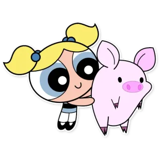 🐽 Bubbles The Powerpuff Girls cartone animato, animale, amico, maiale, ragazza telegram sticker