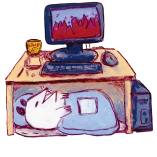 🛌 SALAMI komputer, płomienie, boks, praca, biuro telegram sticker