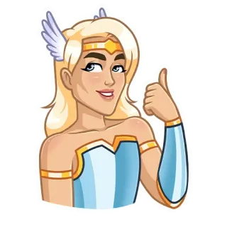 👍 mulher, loira, asas, polegar para cima, desenho animado, personagem telegram sticker