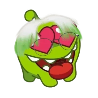❤️ Om Nom Cut the Rope Мультфильм, Милый, Зеленый, Монстр, Конфета, Игра, Персонаж telegram sticker