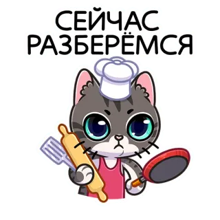 😠 СЕЙЧАС РАЗБЕРЁМСЯ kucing, memasak, koki, dapur, lucu, kartun, lucu whatsapp sticker