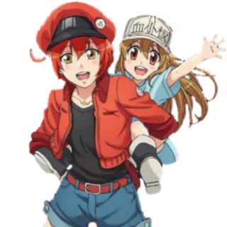 👋 血小板 Anime, Cartoon, Cells at Work, Blutplättchen, Thrombozyt, Niedlich, Huckepack telegram sticker